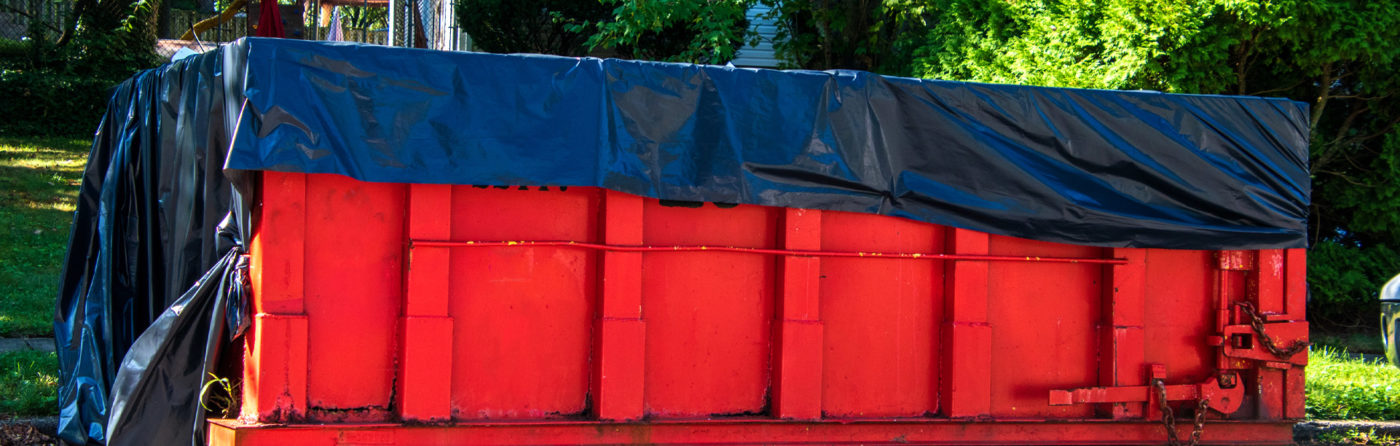 Covered red dumpster