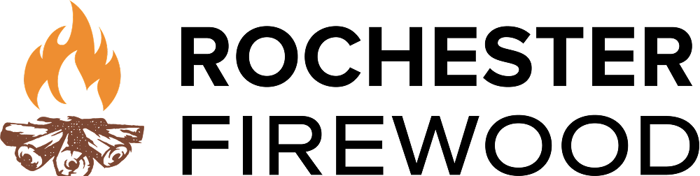 Rochester Firewood company logo with flame symbol.