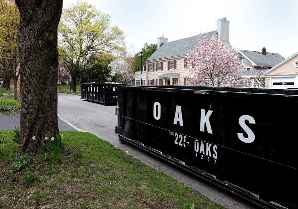 Dumpsters on a residential street